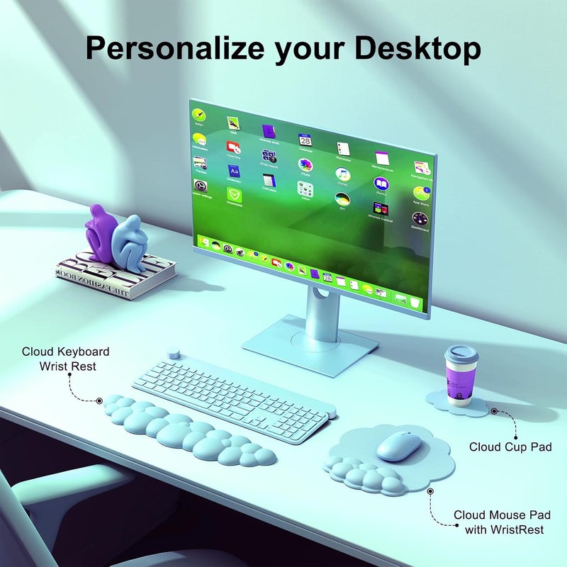 MOKURU Cloud Mouse Pad with Wrist Rest, Cloud Keyboard Wrist Rest, Mouse Pad Wrist Support, Ergonomic Cloud Keyboard Mouse Wrist Support (Blue) - Image 2